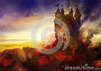 Burning Castle Stock Photo