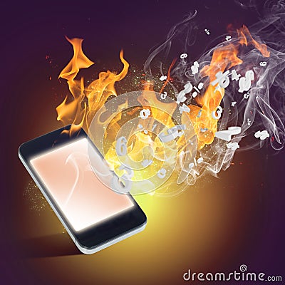 Burning cellphone Stock Photo