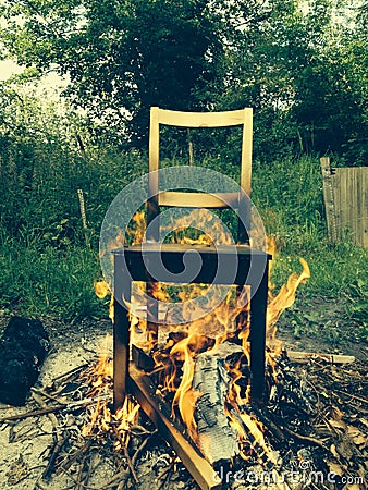 Burning Chair Stock Photo