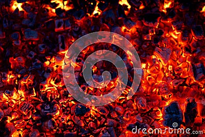 Burning charcoal embers Stock Photo
