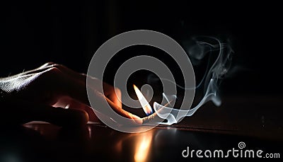 Burning cigarette ignites flame, smoking issues and unhealthy living risk generated by AI Stock Photo