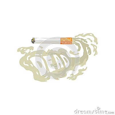 Burning cigarette with smoke and Dead inscription, bad habit, nicotine addiction cartoon vector Illustration Vector Illustration