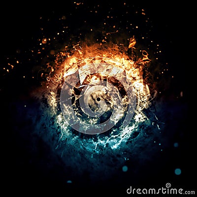 Burning Circle - Fire and Ice - Isolated on a dark background Cartoon Illustration