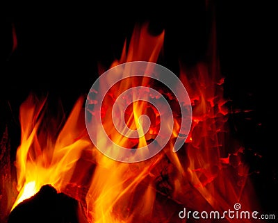 Burning coal in a furnace Stock Photo