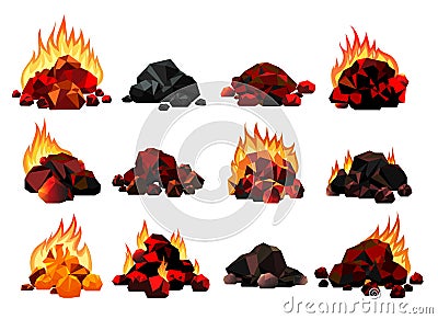 Burning coal set Vector Illustration