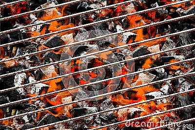 Burning coals in barbecue Stock Photo