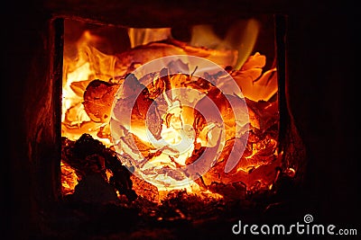 The burning coals in the furnace Stock Photo