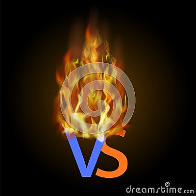 Burning Concept of Confrontation, Together, Final Fighting. Versus VS Letters Fight Background with Fire Lights Vector Illustration