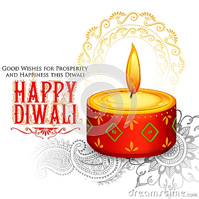 Burning diya on Happy Diwali Holiday background for light festival of India Vector Illustration