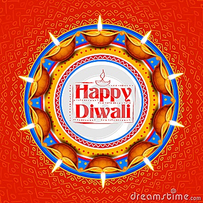 Burning diya on Happy Diwali Holiday background for light festival of India Vector Illustration