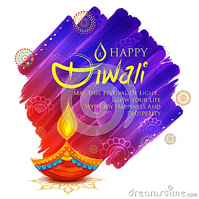 Burning diya on Happy Diwali Holiday background for light festival of India Vector Illustration
