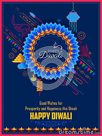 Burning diya on Happy Diwali Holiday background for light festival of India Vector Illustration