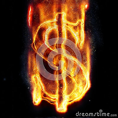 Burning dollar sign Stock Photo