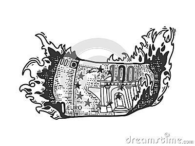 Burning Euro sketch vector illustration Vector Illustration