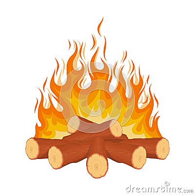 Burning Fire. Campfire. Firewood Logs in Fire. Wood Camp Fire. Vector Illustration