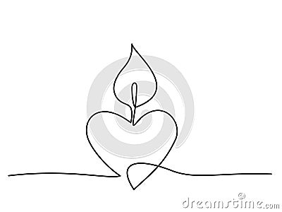 Burning fire candle continuous one line drawing Vector Illustration
