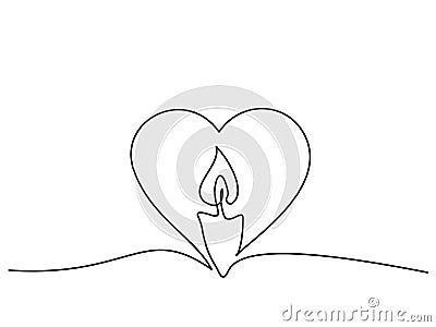 Burning fire candle continuous one line drawing Vector Illustration