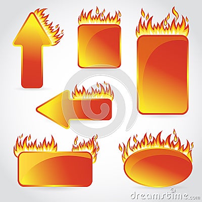 Burning with fire design sale stickers and tags Vector Illustration