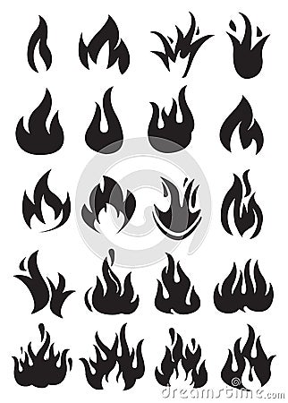 Burning Fire and Flame Vector Isolated on White Vector Illustration