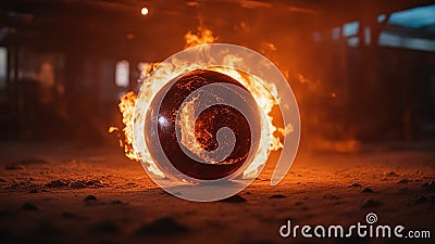 burning in fire A flaming sphere surrounded by a ring of fire, Stock Photo