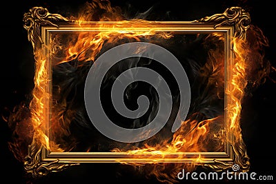 Burning Fire Frame or Blazing Inferno Abstract Border Stock Photo