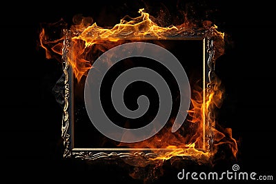 Burning Fire Frame or Blazing Inferno Abstract Border Stock Photo