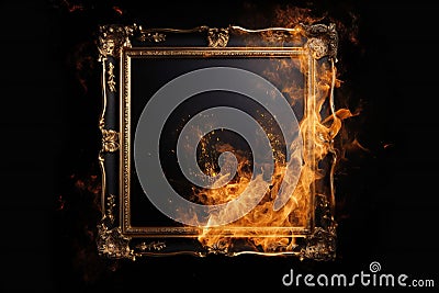 Burning Fire Frame or Blazing Inferno Abstract Border Stock Photo