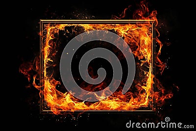 Burning Fire Frame or Blazing Inferno Abstract Border Stock Photo