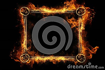 Burning Fire Frame or Blazing Inferno Abstract Border Stock Photo