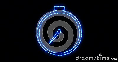 Burning fire-like stopwatch icon motion graphic on a black background. Stock Photo