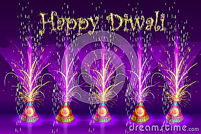 Burning Firecracker in Happy Diwali Vector Illustration