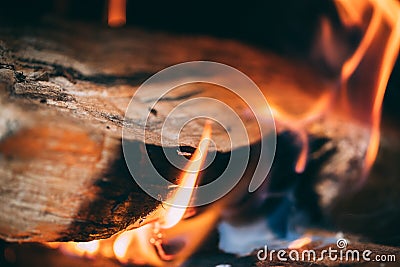 Burning fireplace closeup 1 Stock Photo