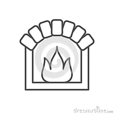 Burning fireplace line outline icon Vector Illustration