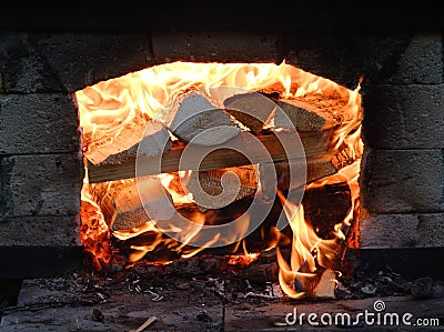 Burning firewood Stock Photo