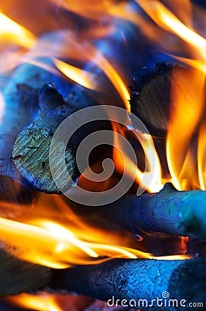 Burning firewood in a campfire close-up Stock Photo