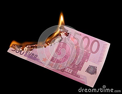 Burning five hundred Euros Stock Photo