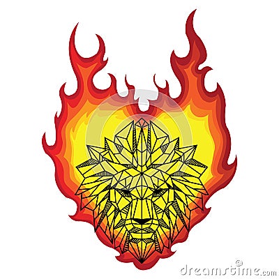 Burning Flame Shaped Low Polygon Lion Head Portrait Vector Illustration