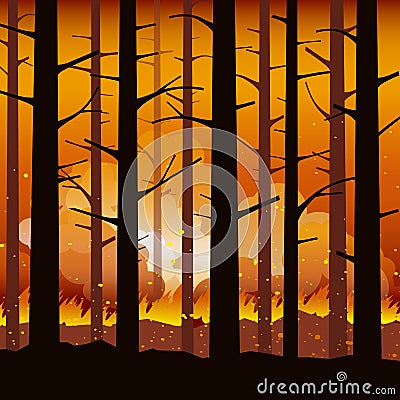 Burning forest fire natural disaster Vector Illustration