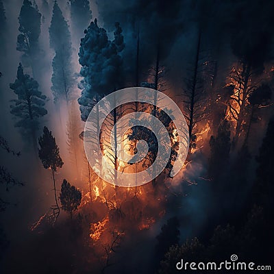 Forest fire, fire destroys trees, natural disaster Stock Photo