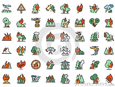 Burning forest icons set vector flat Vector Illustration
