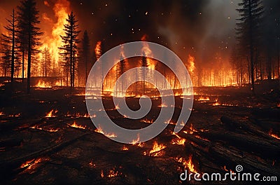 Burning forest at night Stock Photo