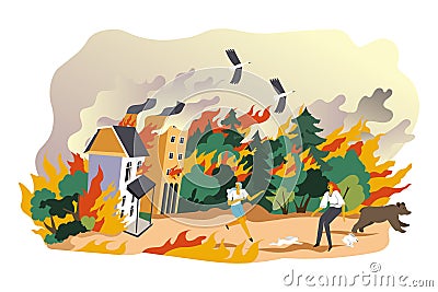 Burning forests natural calamity and emergency vector Vector Illustration