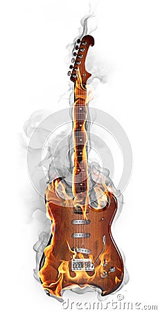 Burning guitar Stock Photo