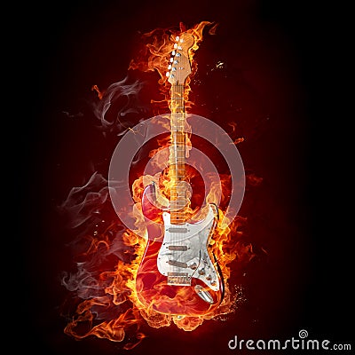 Burning guitar Stock Photo