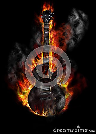 Burning guitar Stock Photo