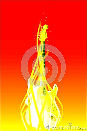 Burning Guitar Background Stock Photo