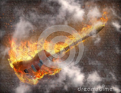 Burning Guitar Stock Photo