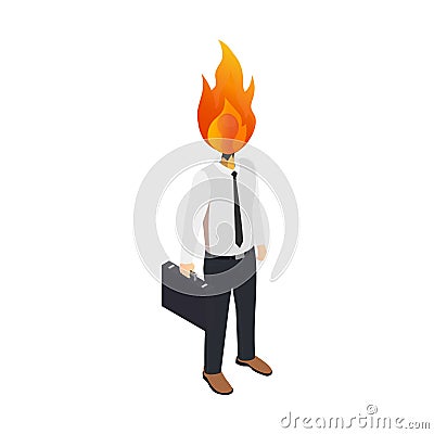 Burning Head Worker Composition Vector Illustration