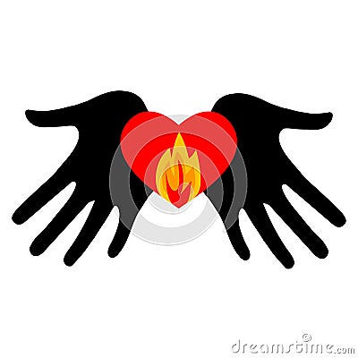 Flame in the palms of your hands. The hands or palms are joined together by the flame of a sacred candle. Stock Photo