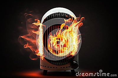 Burning Heater On A White Background. Generative AI Stock Photo